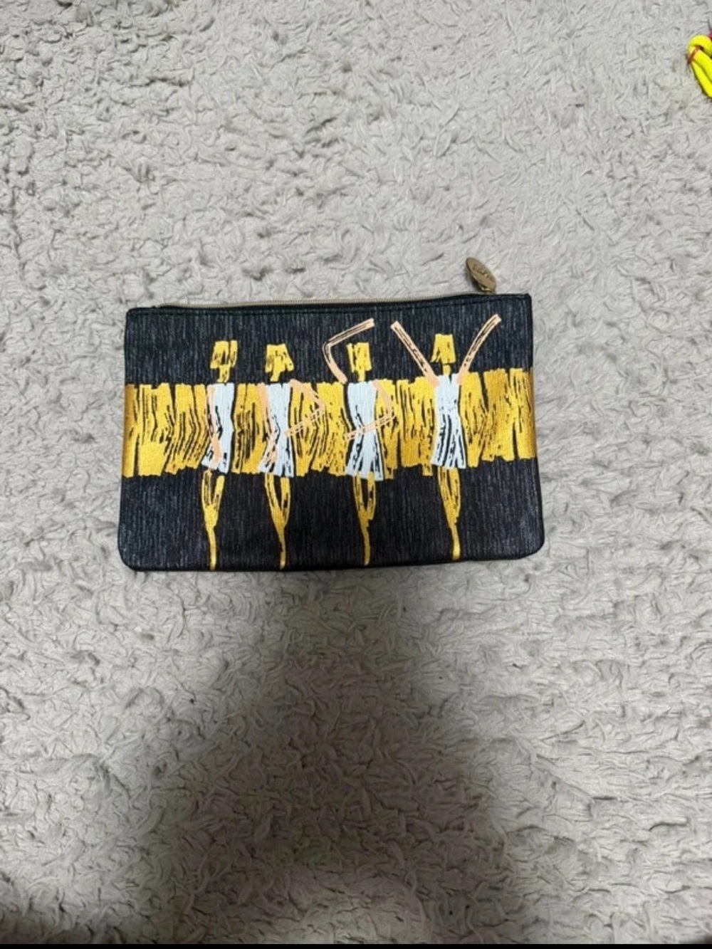ipsy Black Pouch with Gold and White Ballerina Motif